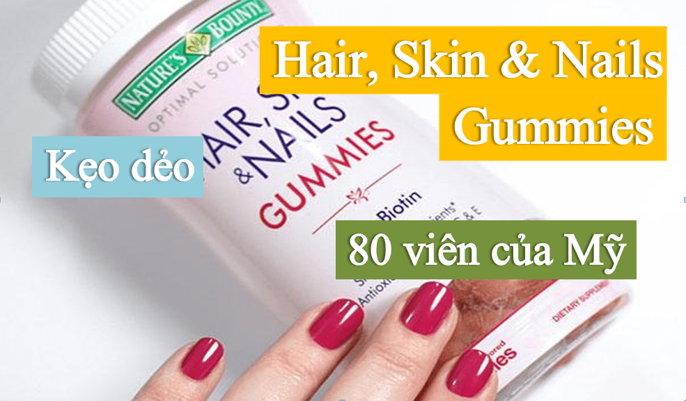 keo-deo-Hair-Skin-and-Nails-Gummies-1 Kẹo Dẻo Nature’s Bounty Hair, Skin and Nails Gummies 80 Viên của Mỹ