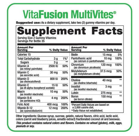 thanh-phan-keo-vitamin-Vitafusion-Women’s-2 Kẹo Vitamin Dành Cho Phụ Nữ – Vitafusion Women’s Multivitamin 220 Viên