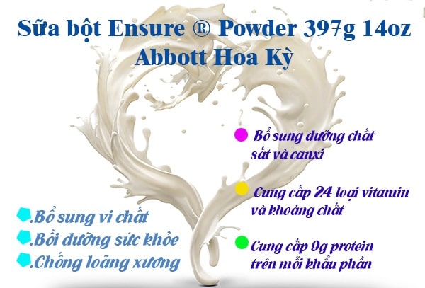 cong-dung-Sua-ensure-bot-397g- Sữa bột Ensure ® Powder 397g (14oz) của hãng Abbott Hoa Kỳ